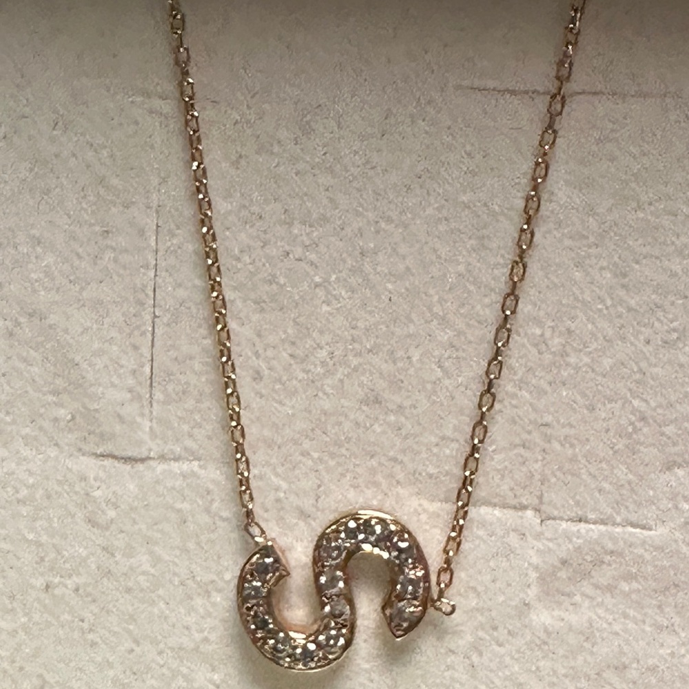 💯Diamond S letter pendant and gold chain